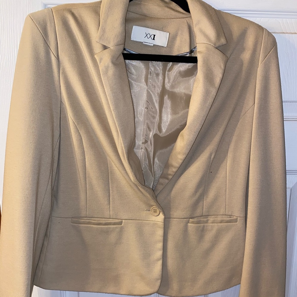 Tan blazer with shoulder pads